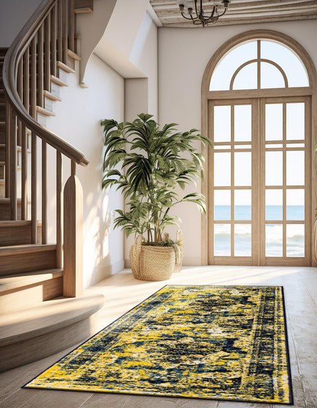 Navy Blue 3' 3 x 16' 5 Sofia Runner Area Rug Durable Easy Clean Stain Resistant Unique Carpet for Affordable Interior Home Design for Sale at Rug Engine