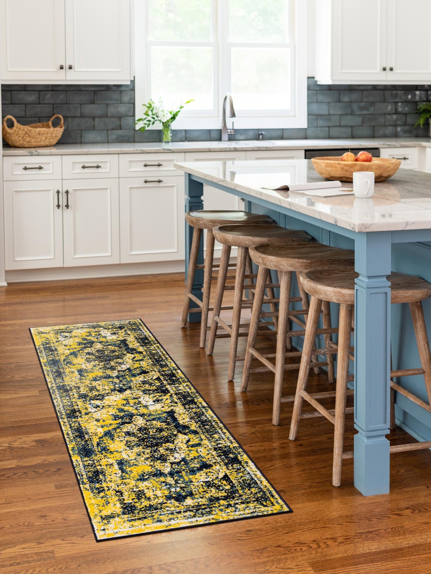 Navy Blue 3' 3 x 16' 5 Sofia Runner Area Rug Durable Easy Clean Stain Resistant Unique Carpet for Affordable Interior Home Design for Sale at Rug Engine