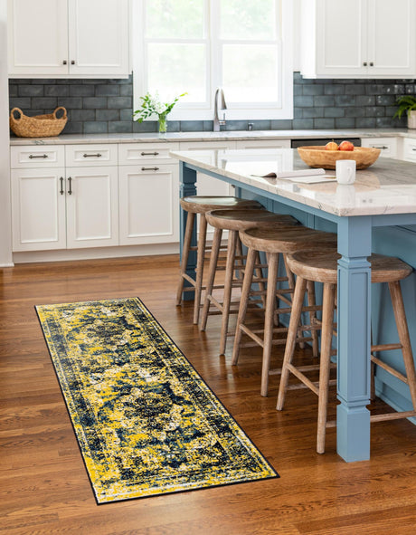 Navy Blue 3' 3 x 16' 5 Sofia Runner Area Rug Durable Easy Clean Stain Resistant Unique Carpet for Affordable Interior Home Design for Sale at Rug Engine