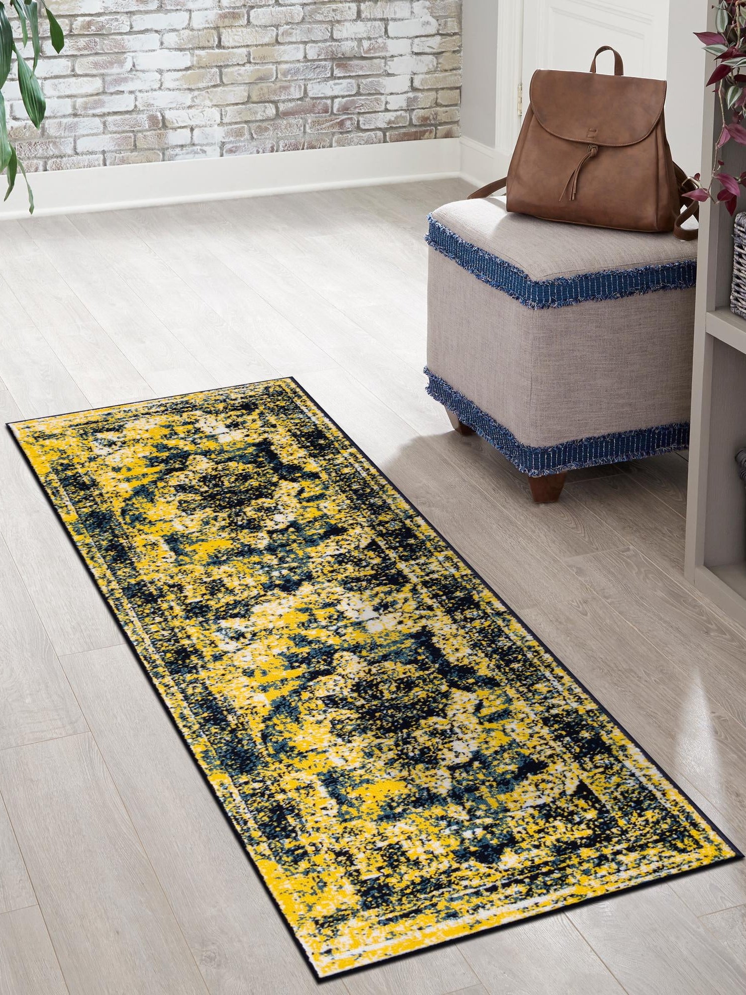 Navy Blue 2' x 6' 7 Sofia Runner Area Rug Durable Easy Clean Stain Resistant Unique Carpet for Affordable Interior Home Design for Sale at Rug Engine