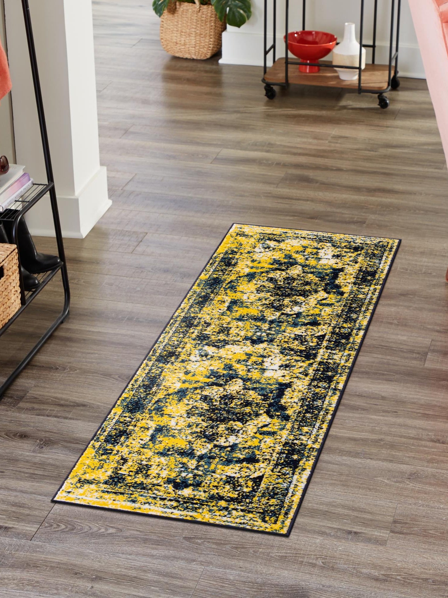 Navy Blue 2' x 6' 7 Sofia Runner Area Rug Durable Easy Clean Stain Resistant Unique Carpet for Affordable Interior Home Design for Sale at Rug Engine