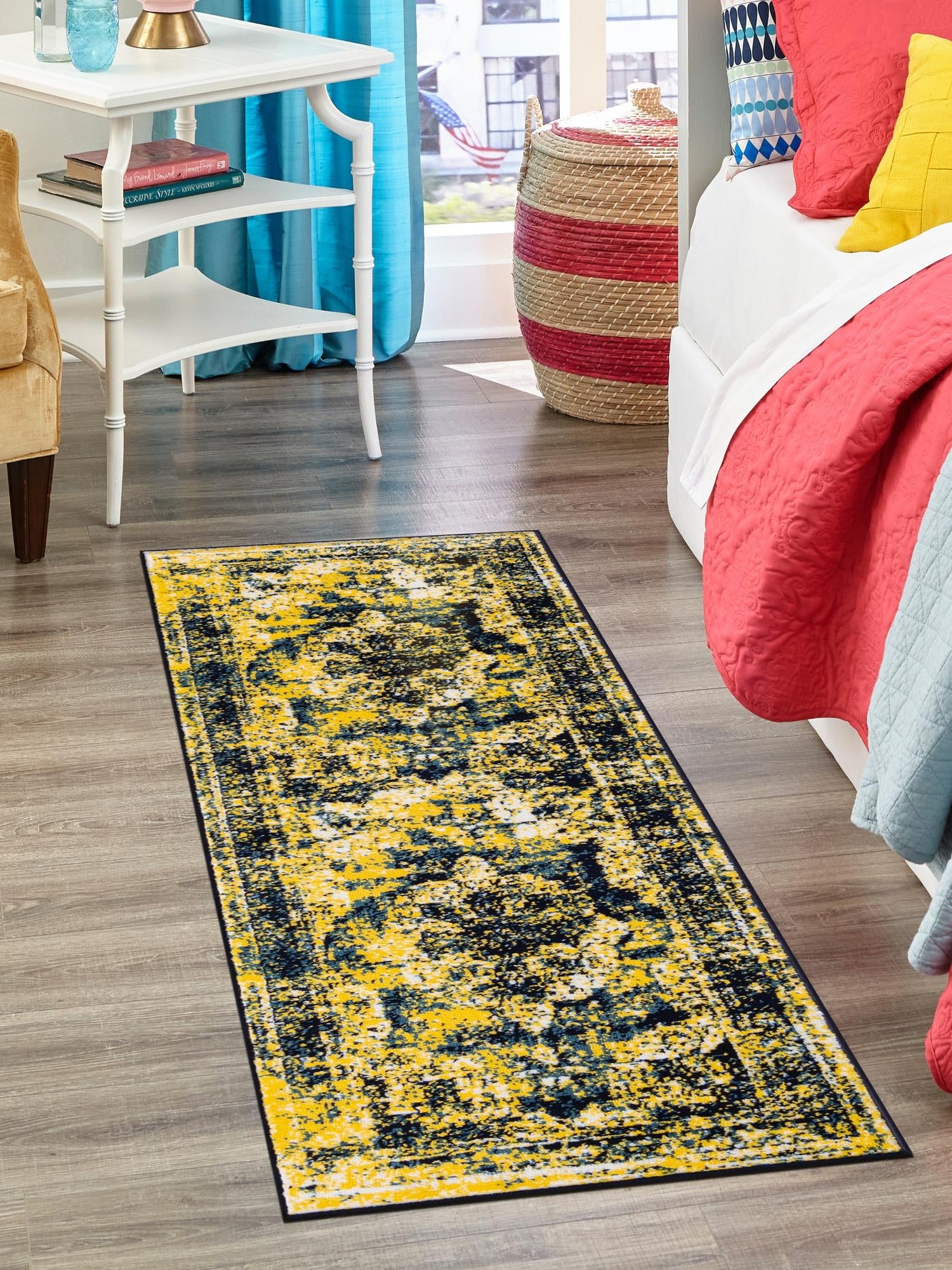 Navy Blue 3' 3 x 16' 5 Sofia Runner Area Rug Durable Easy Clean Stain Resistant Unique Carpet for Affordable Interior Home Design for Sale at Rug Engine