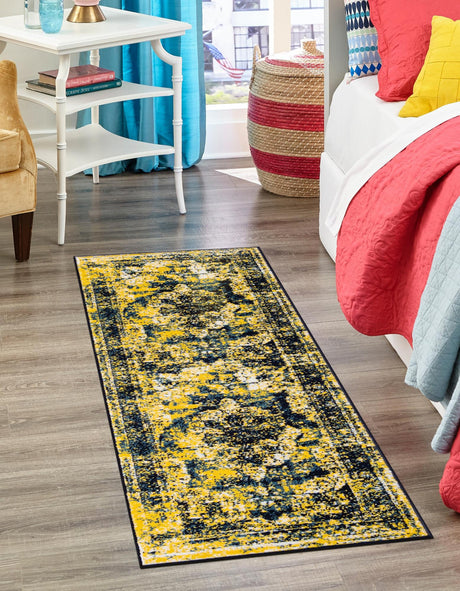 Navy Blue 3' 3 x 16' 5 Sofia Runner Area Rug Durable Easy Clean Stain Resistant Unique Carpet for Affordable Interior Home Design for Sale at Rug Engine