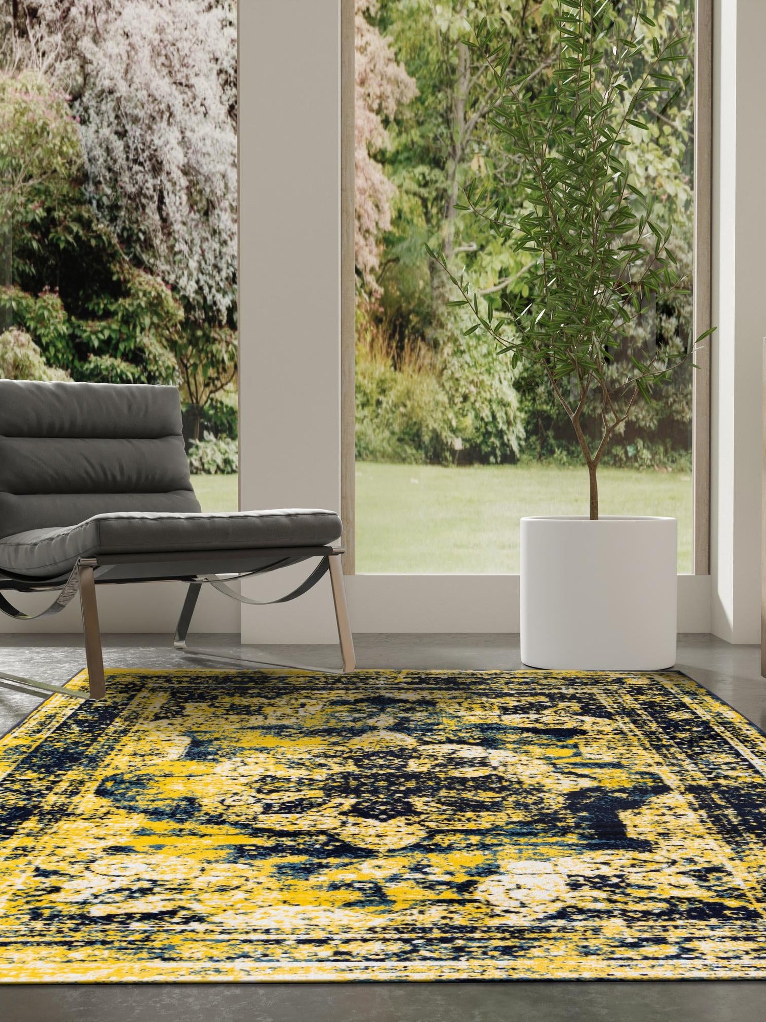 Navy Blue 3' 1 x 5' 3 Sofia Rectangle Area Rug Durable Easy Clean Stain Resistant Unique Carpet for Affordable Interior Home Design for Sale at Rug Engine