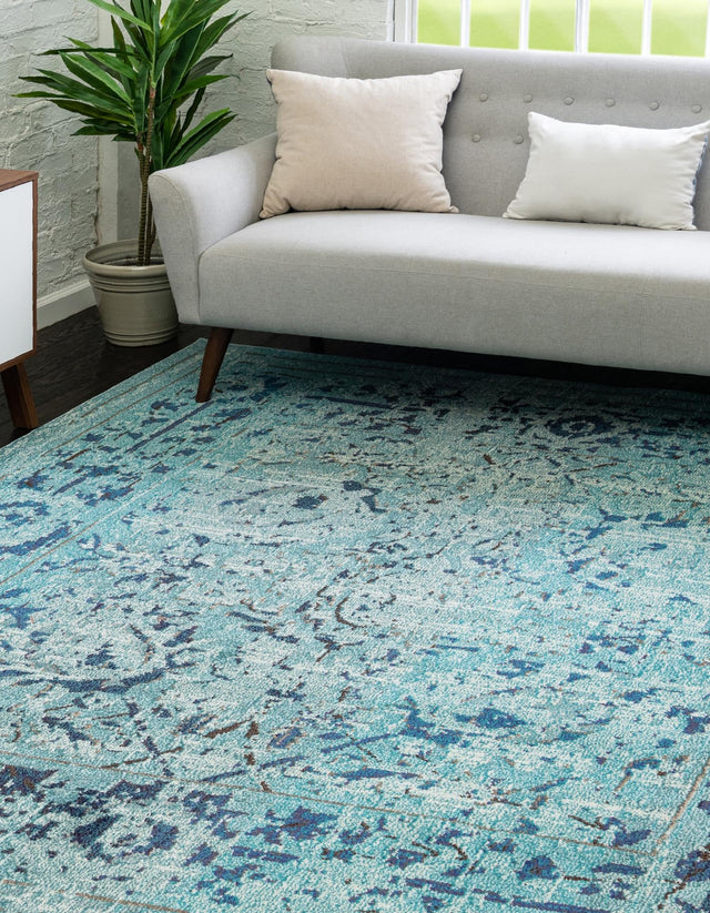Light Blue 8' x 8' Medici Square Area Rug 100% Polypropylene Traditional Vintage Classic Carpet for Home Interior Design Decor for Sale at Rug Engine