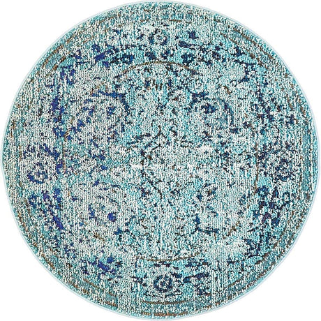 Light Blue 3' 3 x 3' 3 Medici Round Area Rug 100% Polypropylene Traditional Vintage Classic Carpet for Home Interior Design Decor for Sale at Rug Engine