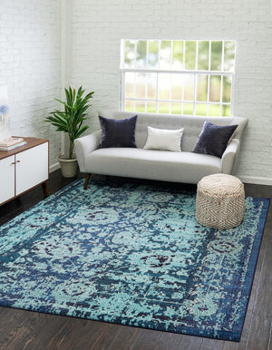 Blue 8' x 8' Medici Square Area Rug 100% Polypropylene Traditional Vintage Classic Carpet for Home Interior Design Decor for Sale at Rug Engine