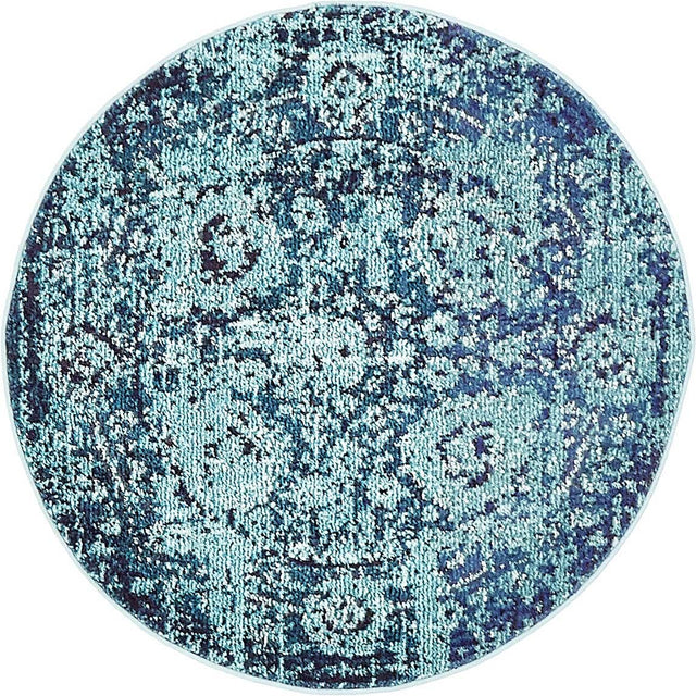 Blue 3' 3 x 3' 3 Medici Round Area Rug 100% Polypropylene Traditional Vintage Classic Carpet for Home Interior Design Decor for Sale at Rug Engine