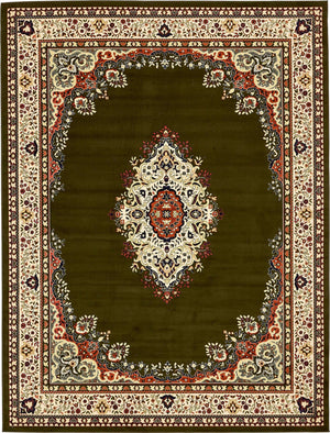 Green 10' x 13' 1 Reza Rectangle Area Rug 100% Polypropylene Easy Clean Traditional Motif Classic Carpet for Home Interiors for Sale at Rug Engine