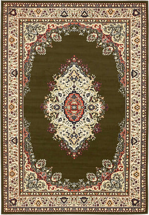 Green 6' 1 x 9' Reza Rectangle Area Rug 100% Polypropylene Easy Clean Traditional Motif Classic Carpet for Home Interiors for Sale at Rug Engine