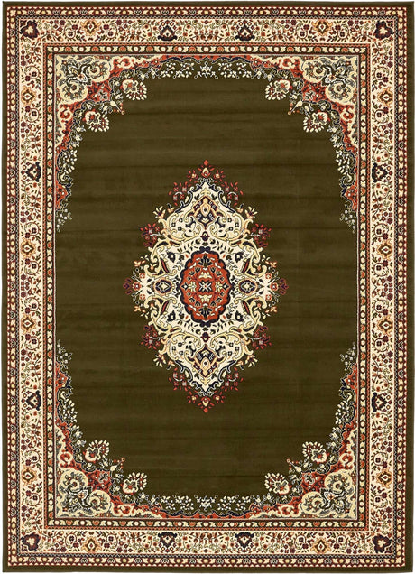 Green 7' 1 x 10' Reza Rectangle Area Rug 100% Polypropylene Easy Clean Traditional Motif Classic Carpet for Home Interiors for Sale at Rug Engine