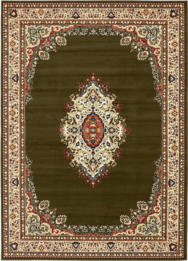 Green 7' 1 x 10' Reza Rectangle Area Rug 100% Polypropylene Easy Clean Traditional Motif Classic Carpet for Home Interiors for Sale at Rug Engine