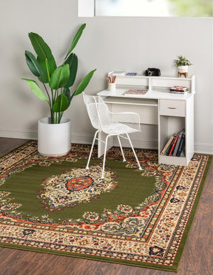 Green 7' 10 x 7' 10 Reza Square Area Rug 100% Polypropylene Easy Clean Traditional Motif Classic Carpet for Home Interiors for Sale at Rug Engine