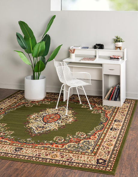 Green 7' 10 x 7' 10 Reza Square Area Rug 100% Polypropylene Easy Clean Traditional Motif Classic Carpet for Home Interiors for Sale at Rug Engine