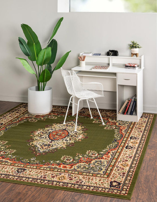 Green 7' 10 x 7' 10 Reza Square Area Rug 100% Polypropylene Easy Clean Traditional Motif Classic Carpet for Home Interiors for Sale at Rug Engine
