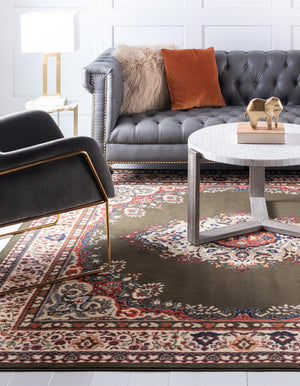 Green 7' 10 x 7' 10 Reza Square Area Rug 100% Polypropylene Easy Clean Traditional Motif Classic Carpet for Home Interiors for Sale at Rug Engine