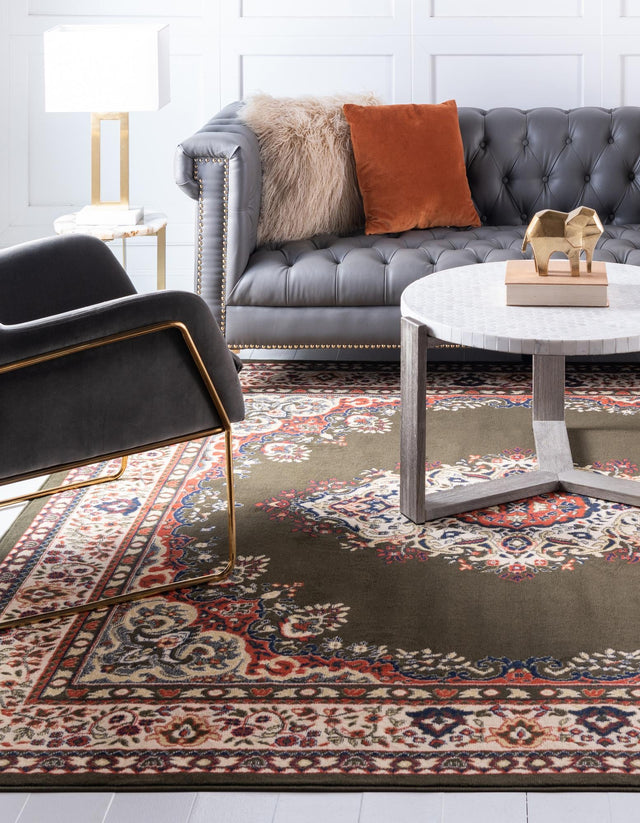 Green 7' 10 x 7' 10 Reza Square Area Rug 100% Polypropylene Easy Clean Traditional Motif Classic Carpet for Home Interiors for Sale at Rug Engine