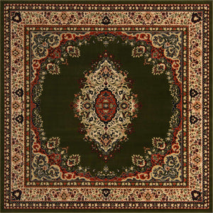 Green 7' 10 x 7' 10 Reza Square Area Rug 100% Polypropylene Easy Clean Traditional Motif Classic Carpet for Home Interiors for Sale at Rug Engine