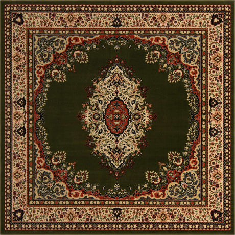 Green 7' 10 x 7' 10 Reza Square Area Rug 100% Polypropylene Easy Clean Traditional Motif Classic Carpet for Home Interiors for Sale at Rug Engine