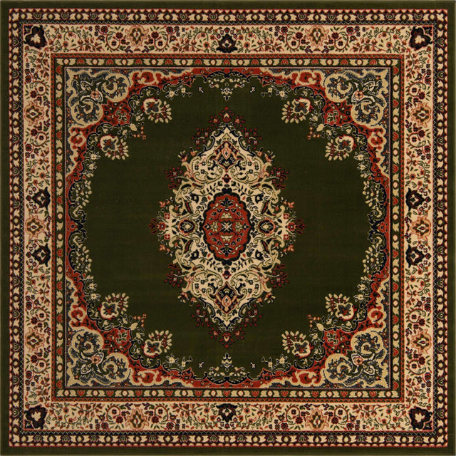 Green 7' 10 x 7' 10 Reza Square Area Rug 100% Polypropylene Easy Clean Traditional Motif Classic Carpet for Home Interiors for Sale at Rug Engine