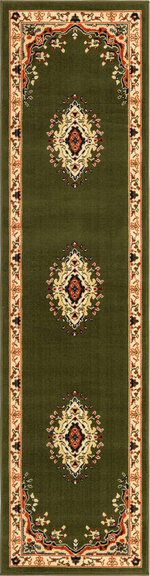 Green 2' x 8' 2 Reza Runner Area Rug 100% Polypropylene Easy Clean Traditional Motif Classic Carpet for Home Interiors for Sale at Rug Engine