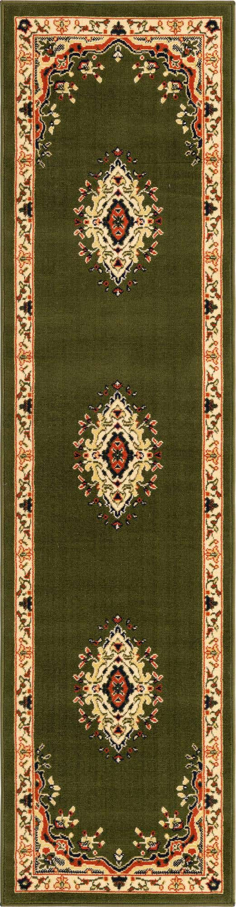 Green 2' x 8' 2 Reza Runner Area Rug 100% Polypropylene Easy Clean Traditional Motif Classic Carpet for Home Interiors for Sale at Rug Engine