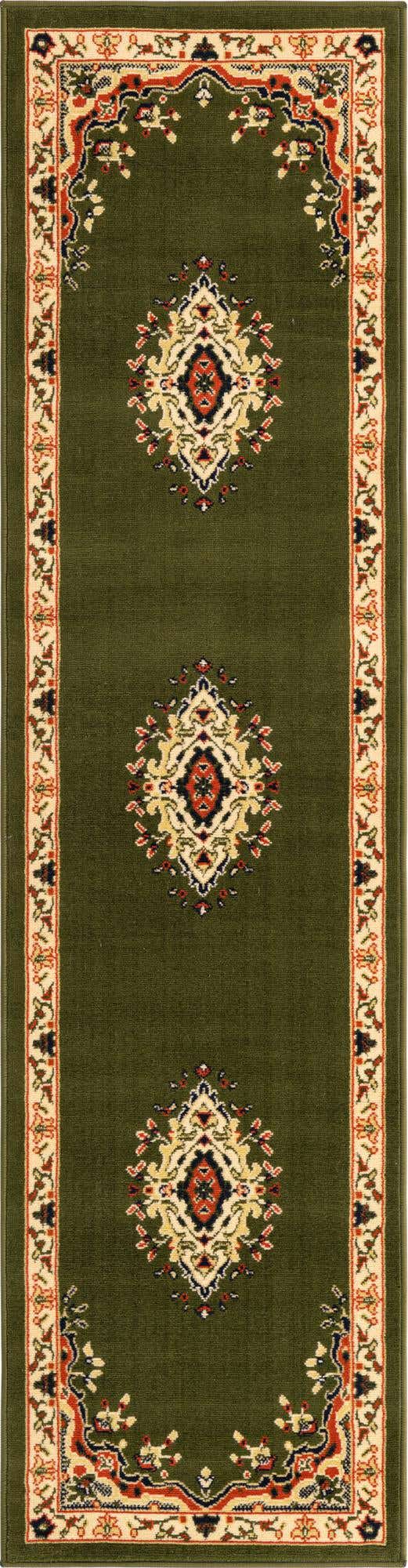 Green 2' x 8' 2 Reza Runner Area Rug 100% Polypropylene Easy Clean Traditional Motif Classic Carpet for Home Interiors for Sale at Rug Engine