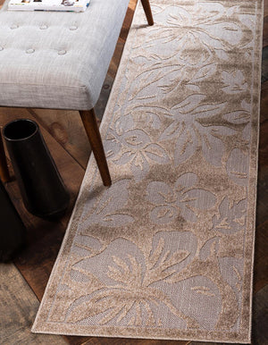 Beige 2' x 6' Outdoor Botanical Runner Area Rug Weather Resistant for Patio, Deck, Terrace, Balcony, Porch Polypropylene Garden Floral Tropical Carpet for Sale at Rug Engine