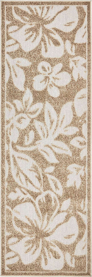 Beige 2' x 6' Outdoor Botanical Runner Area Rug Weather Resistant for Patio, Deck, Terrace, Balcony, Porch Polypropylene Garden Floral Tropical Carpet for Sale at Rug Engine