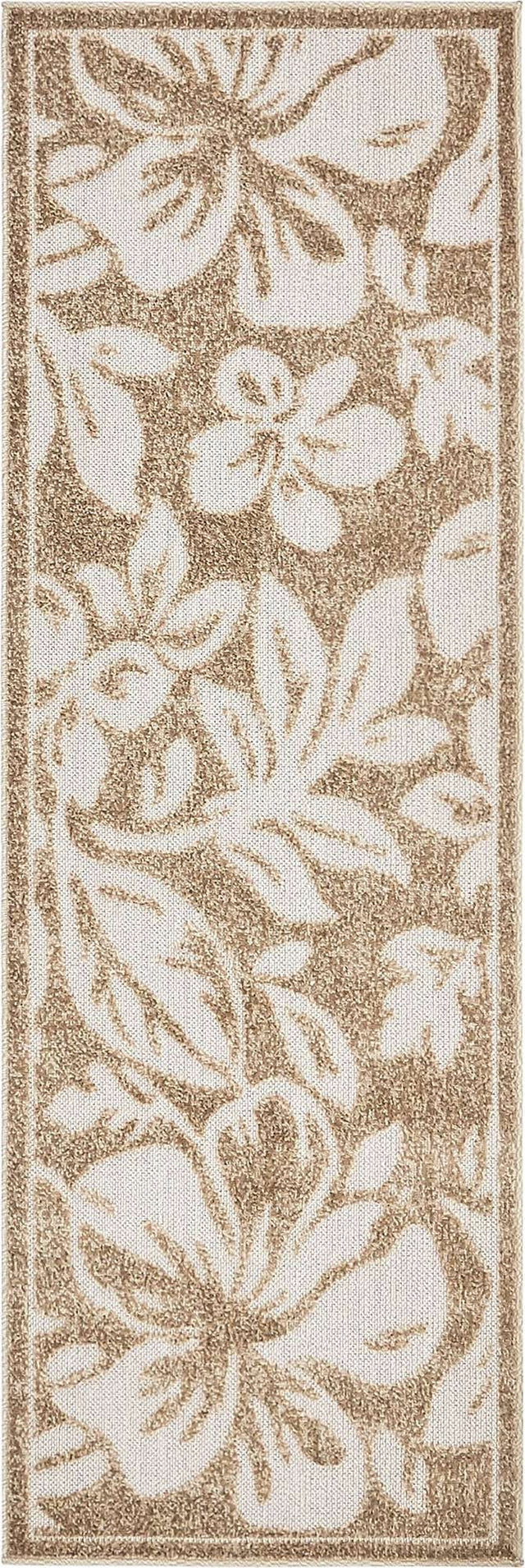 Beige 2' x 6' Outdoor Botanical Runner Area Rug Weather Resistant for Patio, Deck, Terrace, Balcony, Porch Polypropylene Garden Floral Tropical Carpet for Sale at Rug Engine