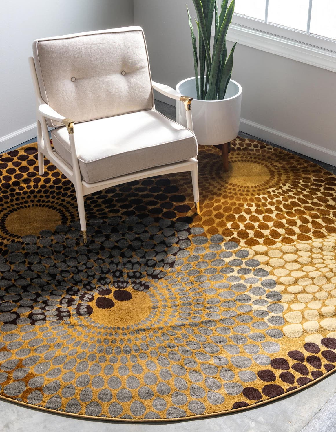 Beige 3' 1 x 3' 1 Barista Round Area Rug 100% Polypropylene Abstract Modern Geometric Carpet for Living Room Dining Office Dorm Room Decor for Sale at Rug Engine
