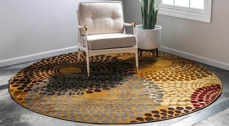 Beige 4' 1 x 4' 1 Barista Round Area Rug 100% Polypropylene Abstract Modern Geometric Carpet for Living Room Dining Office Dorm Room Decor for Sale at Rug Engine