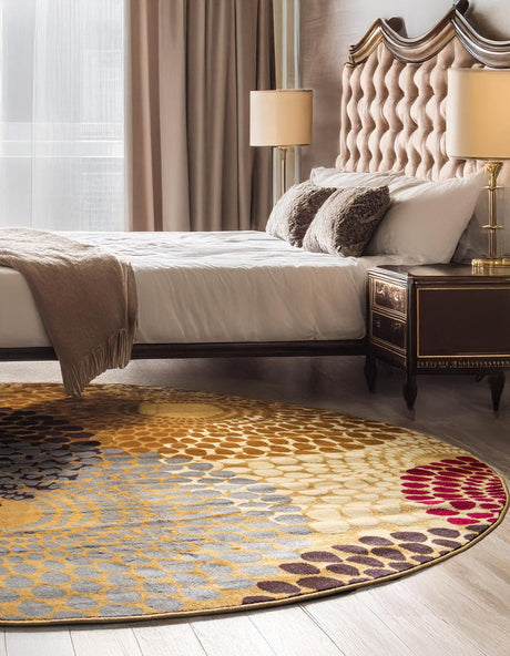 Beige 4' 1 x 4' 1 Barista Round Area Rug 100% Polypropylene Abstract Modern Geometric Carpet for Living Room Dining Office Dorm Room Decor for Sale at Rug Engine