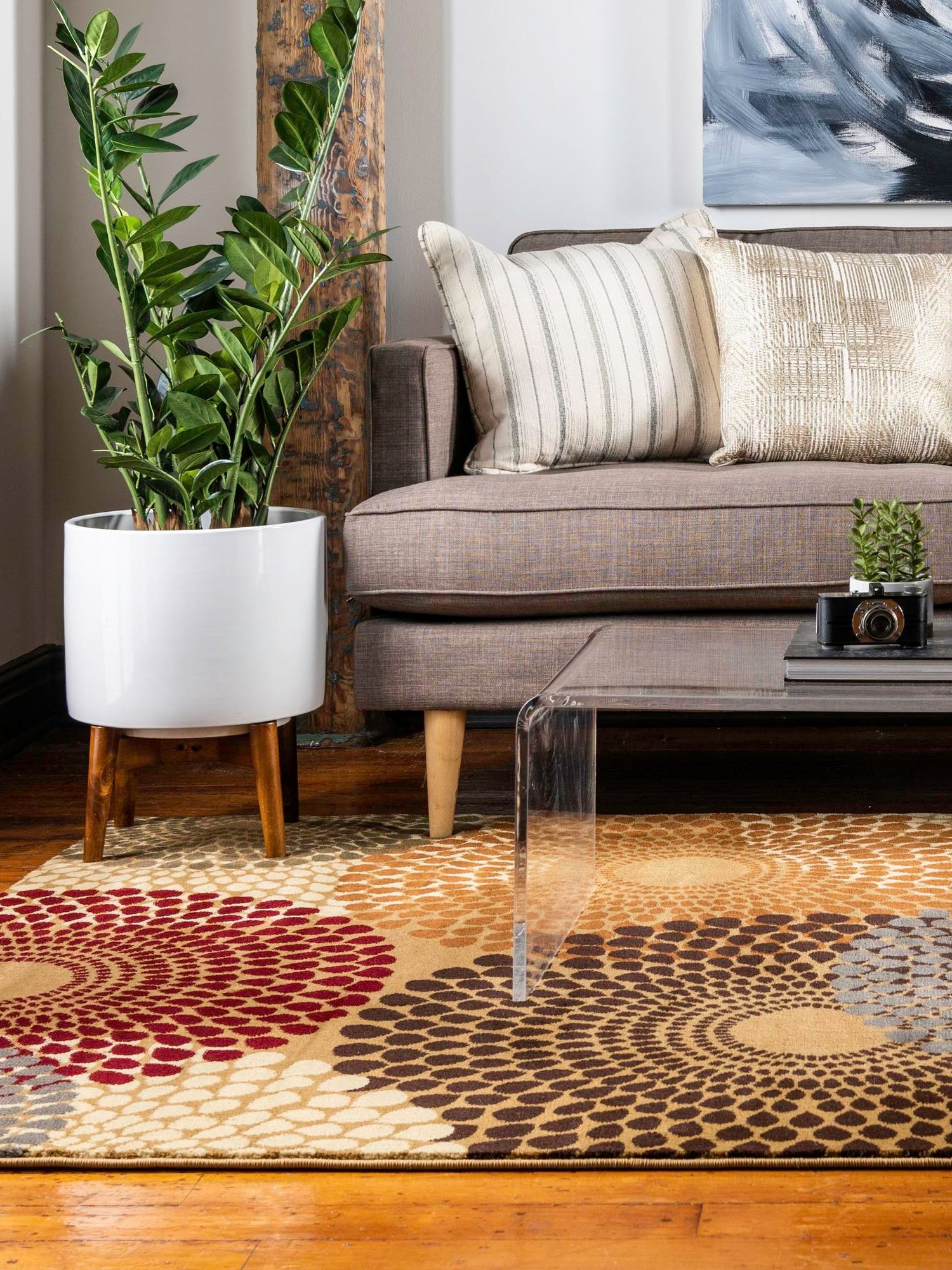 Beige 7' 10 x 10' Barista Rectangle Area Rug 100% Polypropylene Abstract Modern Geometric Carpet for Living Room Dining Office Dorm Room Decor for Sale at Rug Engine