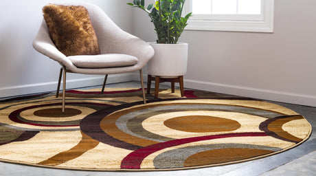 Beige 7' 10 x 7' 10 Barista Round Area Rug 100% Polypropylene Abstract Modern Geometric Carpet for Living Room Dining Office Dorm Room Decor for Sale at Rug Engine