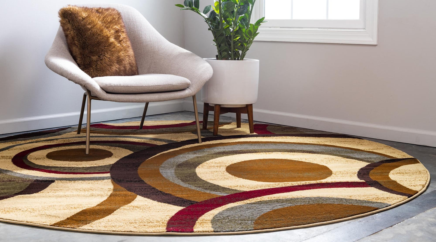 Beige 4' 1 x 4' 1 Barista Round Area Rug 100% Polypropylene Abstract Modern Geometric Carpet for Living Room Dining Office Dorm Room Decor for Sale at Rug Engine