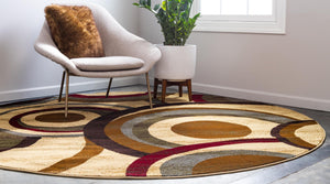 Beige 4' 1 x 4' 1 Barista Round Area Rug 100% Polypropylene Abstract Modern Geometric Carpet for Living Room Dining Office Dorm Room Decor for Sale at Rug Engine