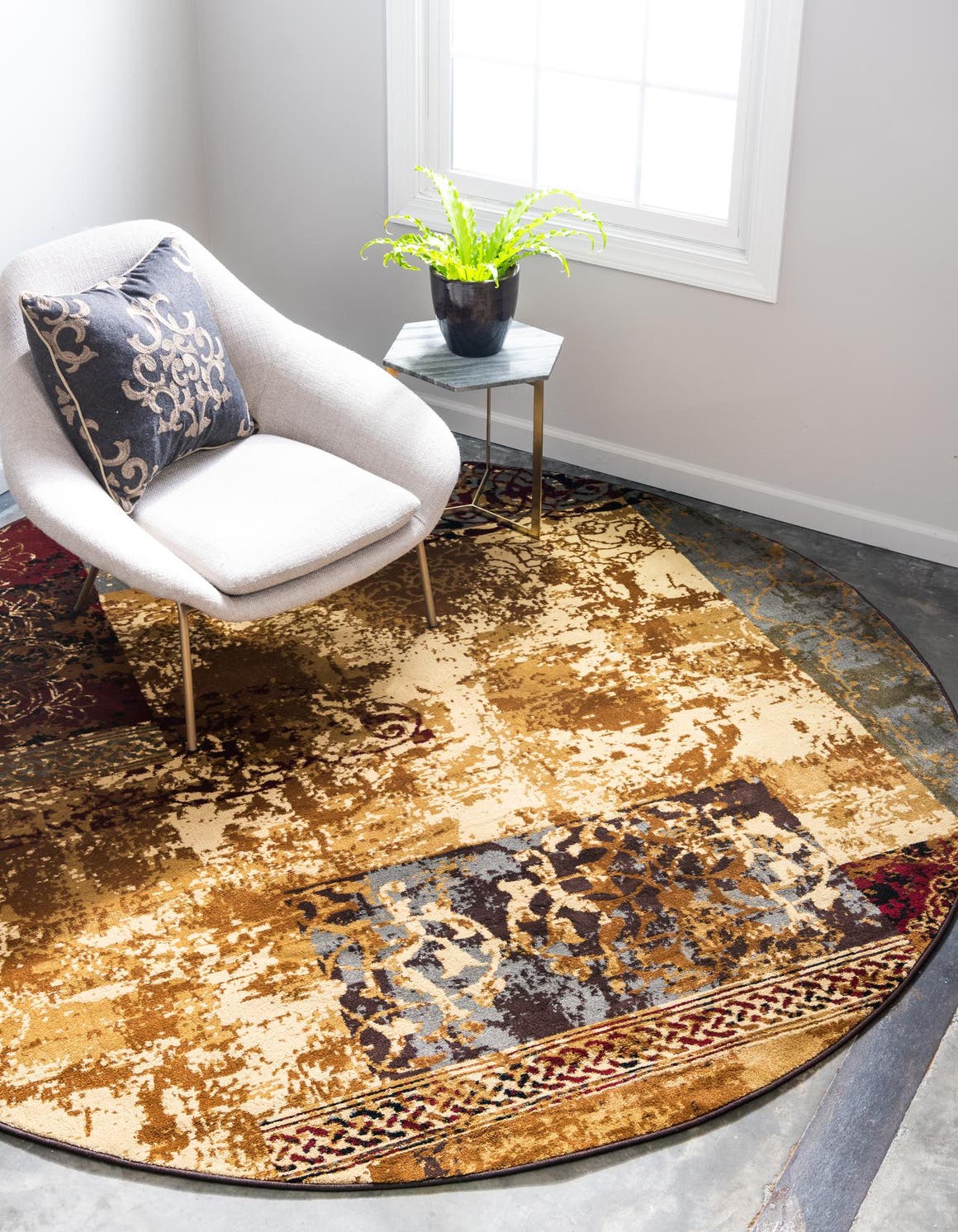 Beige 7' 10 x 7' 10 Barista Round Area Rug 100% Polypropylene Abstract Modern Geometric Carpet for Living Room Dining Office Dorm Room Decor for Sale at Rug Engine