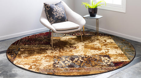 Beige 7' 10 x 7' 10 Barista Round Area Rug 100% Polypropylene Abstract Modern Geometric Carpet for Living Room Dining Office Dorm Room Decor for Sale at Rug Engine