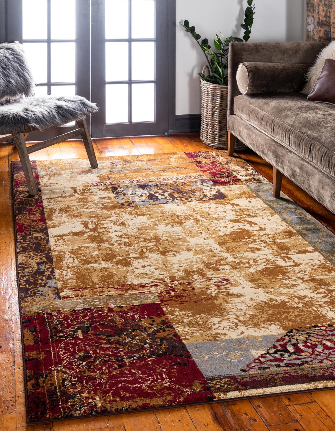 Beige 7' 10 x 10' Barista Rectangle Area Rug 100% Polypropylene Abstract Modern Geometric Carpet for Living Room Dining Office Dorm Room Decor for Sale at Rug Engine
