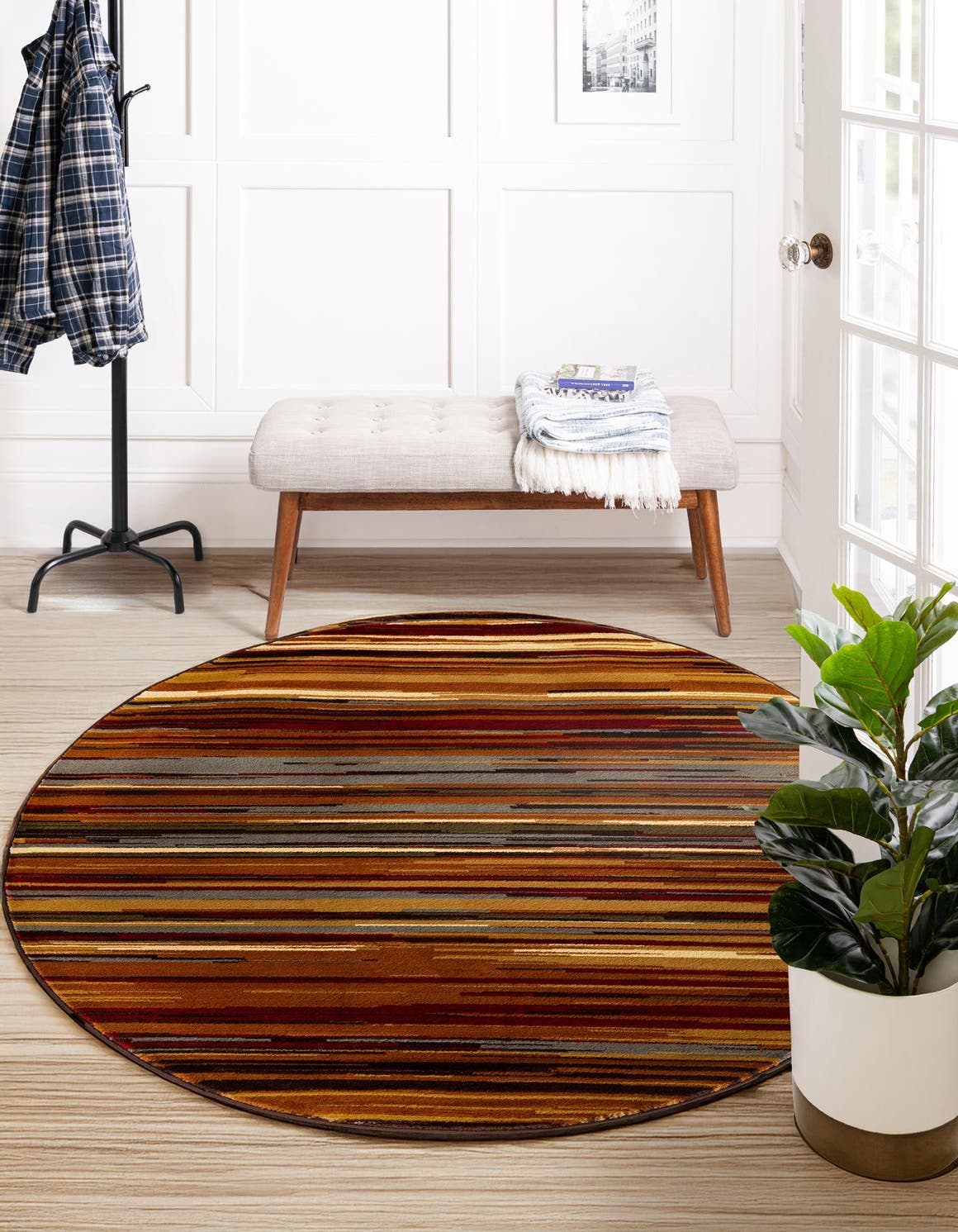 Beige 5' 3 x 5' 3 Barista Round Area Rug 100% Polypropylene Abstract Modern Geometric Carpet for Living Room Dining Office Dorm Room Decor for Sale at Rug Engine