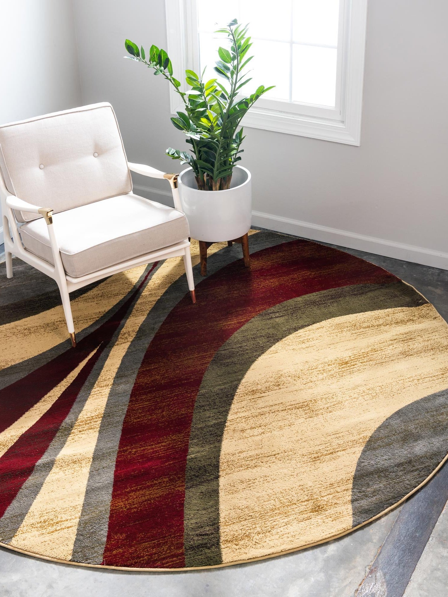 Beige 6' 1 x 6' 1 Barista Round Area Rug 100% Polypropylene Abstract Modern Geometric Carpet for Living Room Dining Office Dorm Room Decor for Sale at Rug Engine