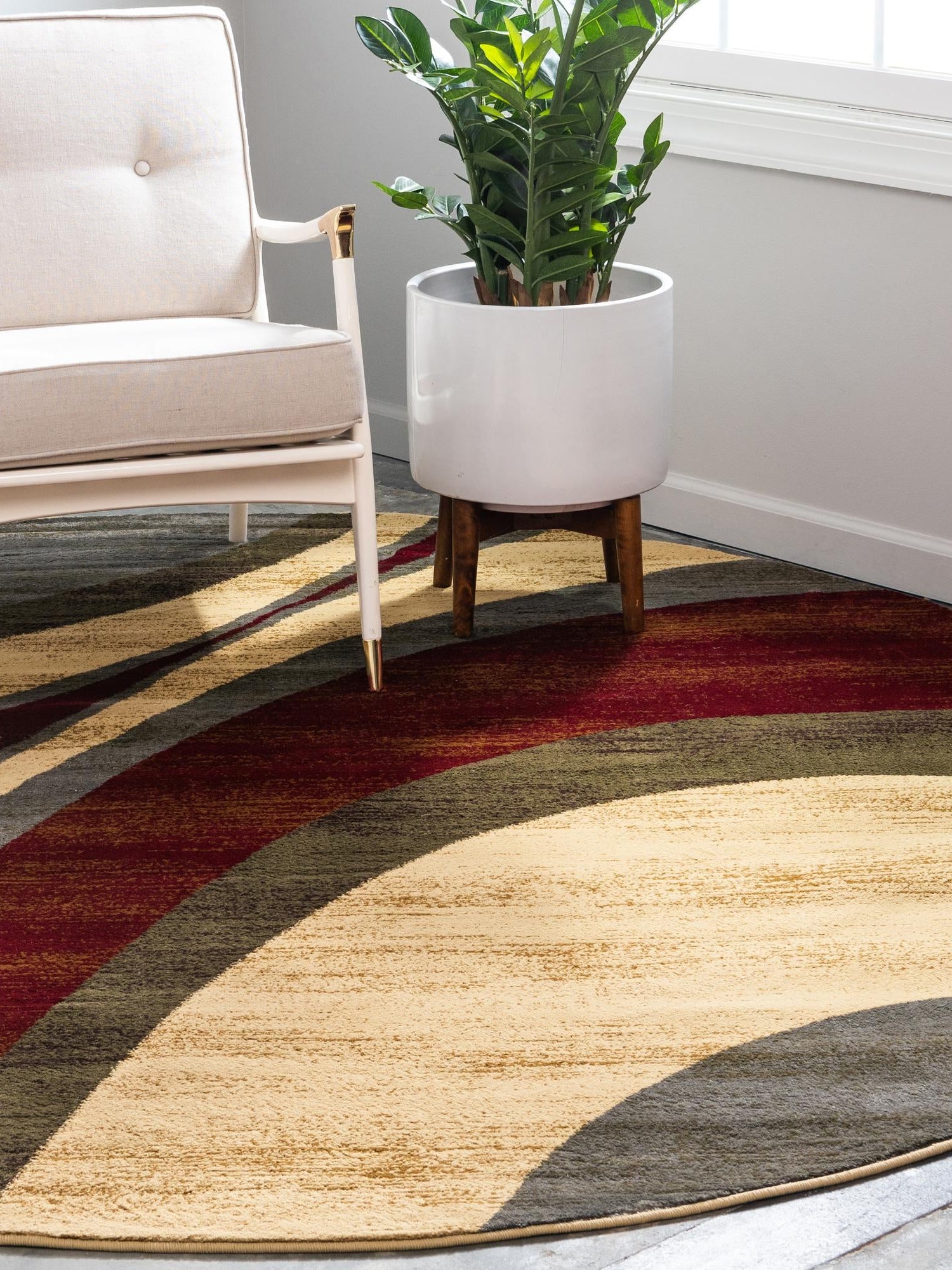 Beige 4' 1 x 4' 1 Barista Round Area Rug 100% Polypropylene Abstract Modern Geometric Carpet for Living Room Dining Office Dorm Room Decor for Sale at Rug Engine