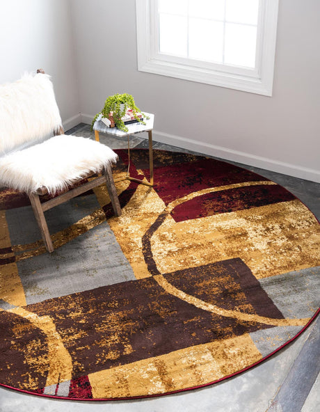 Multicolor 7' 10 x 7' 10 Barista Round Area Rug 100% Polypropylene Abstract Modern Geometric Carpet for Living Room Dining Office Dorm Room Decor for Sale at Rug Engine