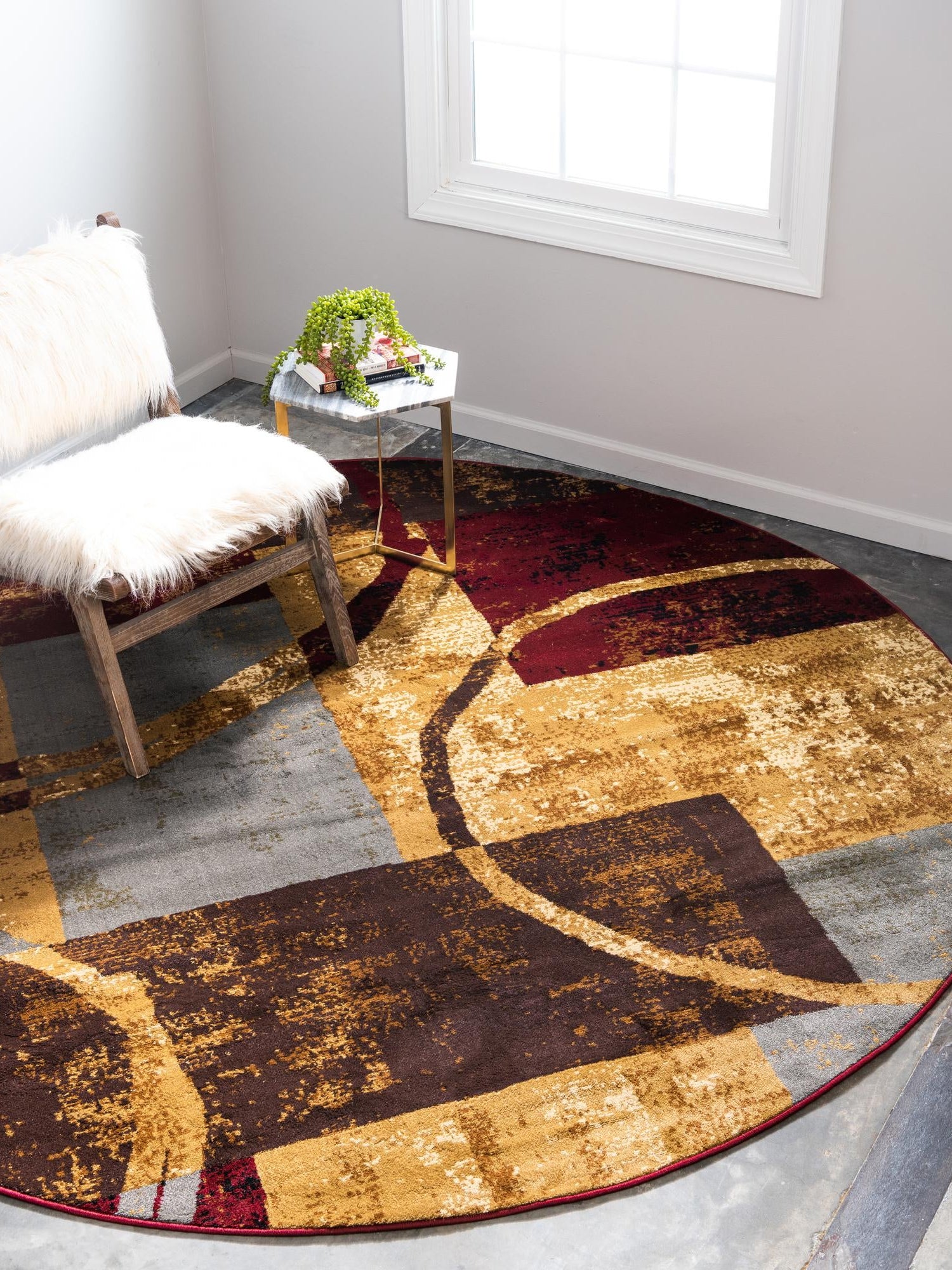 Multicolor 5' 3 x 5' 3 Barista Round Area Rug 100% Polypropylene Abstract Modern Geometric Carpet for Living Room Dining Office Dorm Room Decor for Sale at Rug Engine