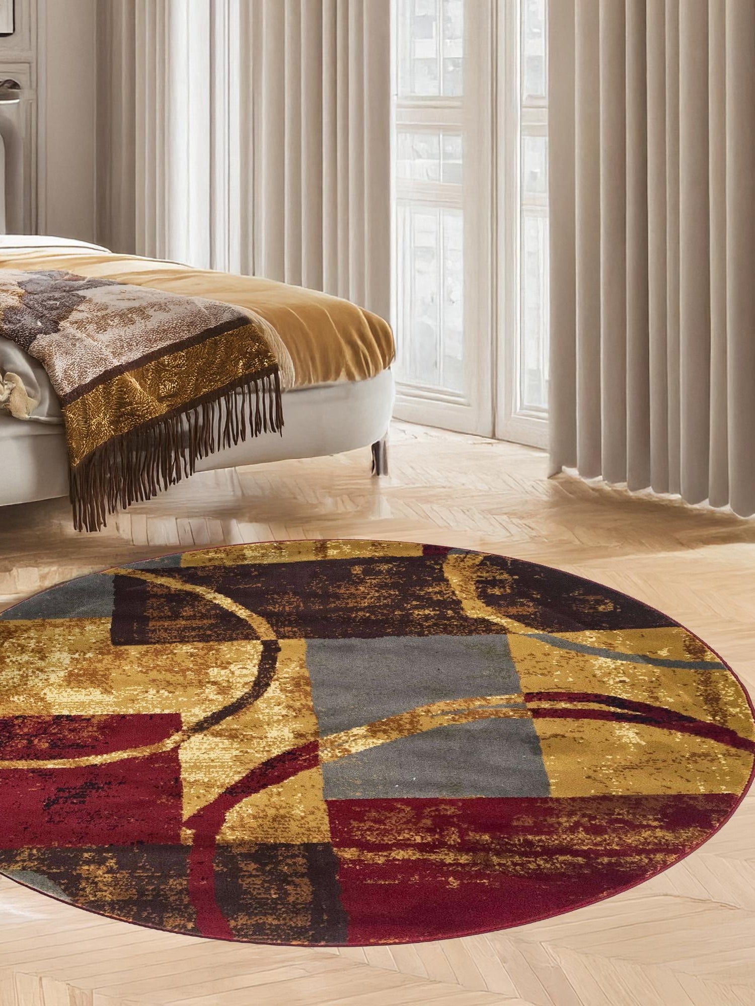Multicolor 7' 10 x 7' 10 Barista Round Area Rug 100% Polypropylene Abstract Modern Geometric Carpet for Living Room Dining Office Dorm Room Decor for Sale at Rug Engine