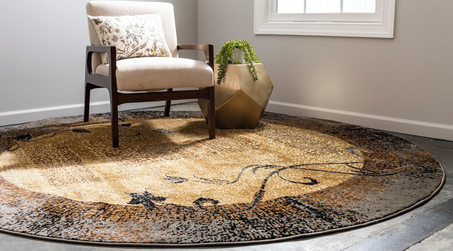 Beige 7' 10 x 7' 10 Barista Round Area Rug 100% Polypropylene Abstract Modern Geometric Carpet for Living Room Dining Office Dorm Room Decor for Sale at Rug Engine