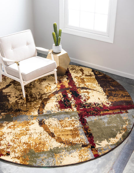 Multicolor 7' 10 x 7' 10 Barista Round Area Rug 100% Polypropylene Abstract Modern Geometric Carpet for Living Room Dining Office Dorm Room Decor for Sale at Rug Engine