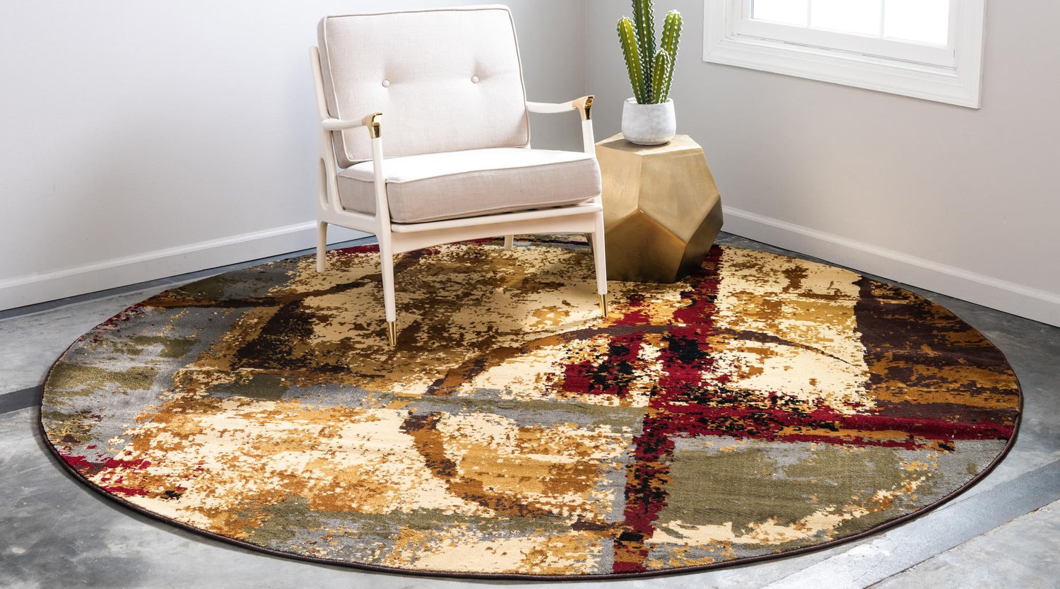 Multicolor 5' 3 x 5' 3 Barista Round Area Rug 100% Polypropylene Abstract Modern Geometric Carpet for Living Room Dining Office Dorm Room Decor for Sale at Rug Engine