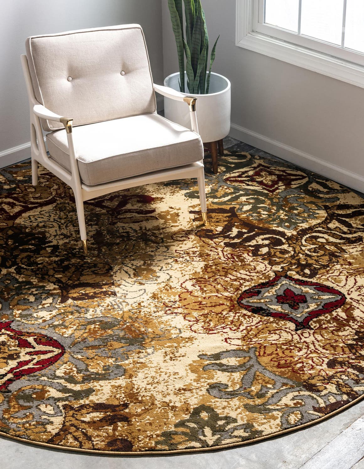 Beige 3' 1 x 3' 1 Barista Round Area Rug 100% Polypropylene Abstract Modern Geometric Carpet for Living Room Dining Office Dorm Room Decor for Sale at Rug Engine